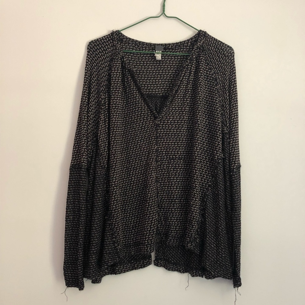 We the Free Sweater Free People Thermal Top Slouchy Oversized Shirt Black Tan XS